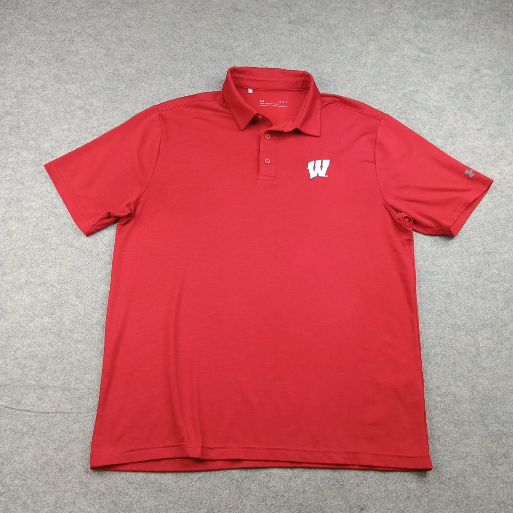 Wisconsin Badgers Shirt Mens Large Red NCAA‎ Basketball Under Armour Polo
